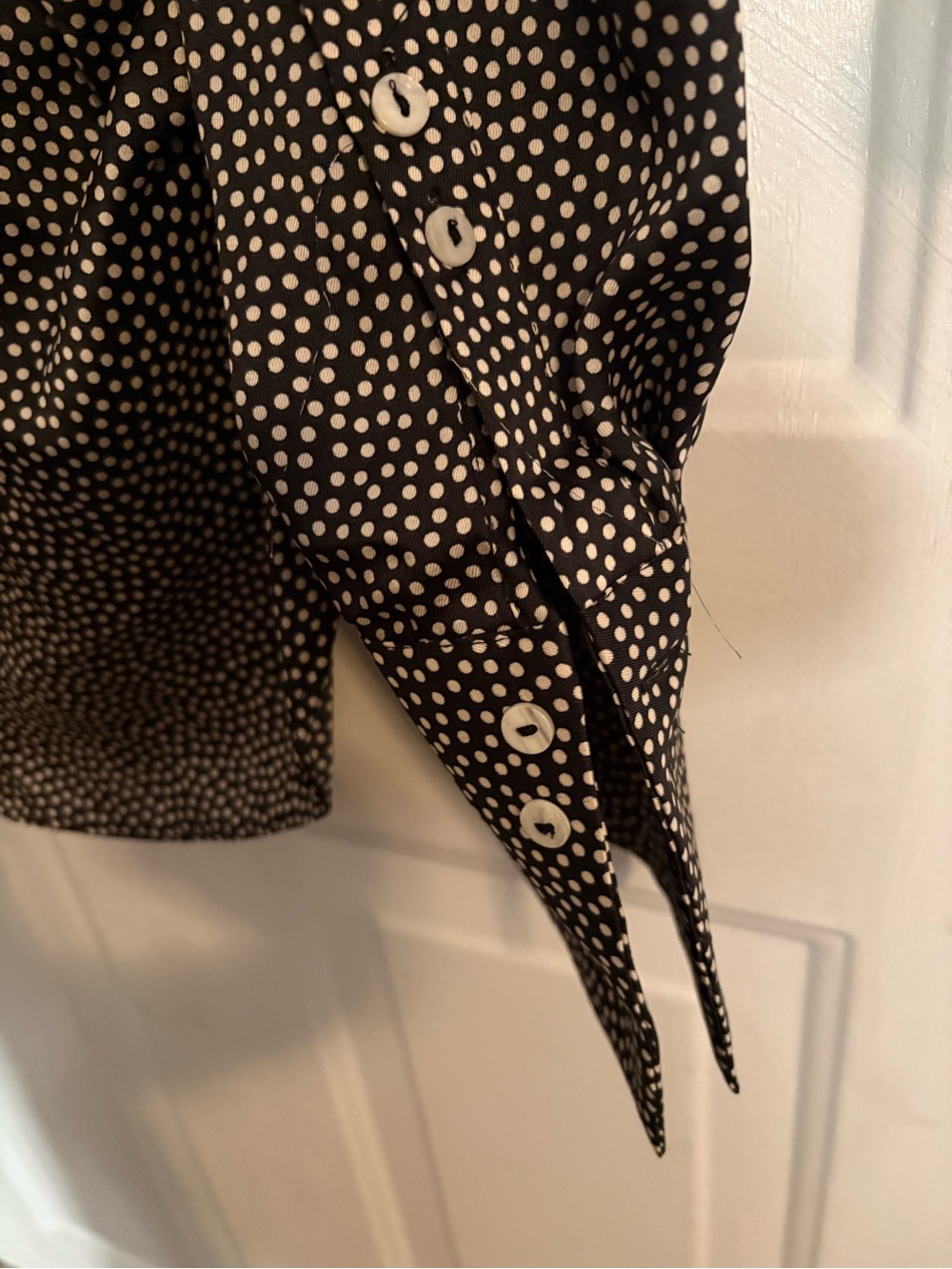 Zara Black & White Polka Dot Faux Wrap Blouse with Wide Cuff Sleeves - Picture 14 of 16